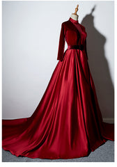 Beautiful Dark Red Satin A-line Prom Dress, Bridesaid Dress
