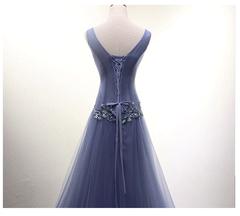 Beautiful Dark Blue Beaded V-neckline New Style Prom Dress , Long Formal Gowns, Prom Dresses