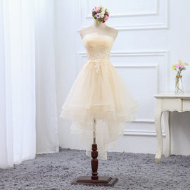 Light Champagne High Low Tulle Layers Homecoming Dress, Cute Short Prom Dress