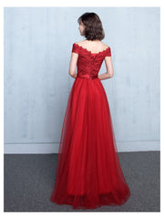 Beautiful Red Sweetheart Lace Top Long Party Dress, Off Shoulder Prom Dress