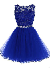 Beautiful Royal Blue Tulle Beaded Short Party Dress, Charming Formal Dresses