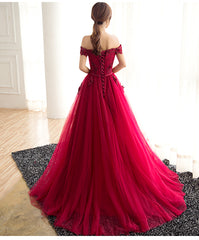 Wine Red Elegant Lace Applique Long Prom Dress, Charming Formal Gown