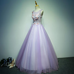 Light Purple Tulle Long Sweet 16 Formal Dress with Lace, Purple Prom Dress