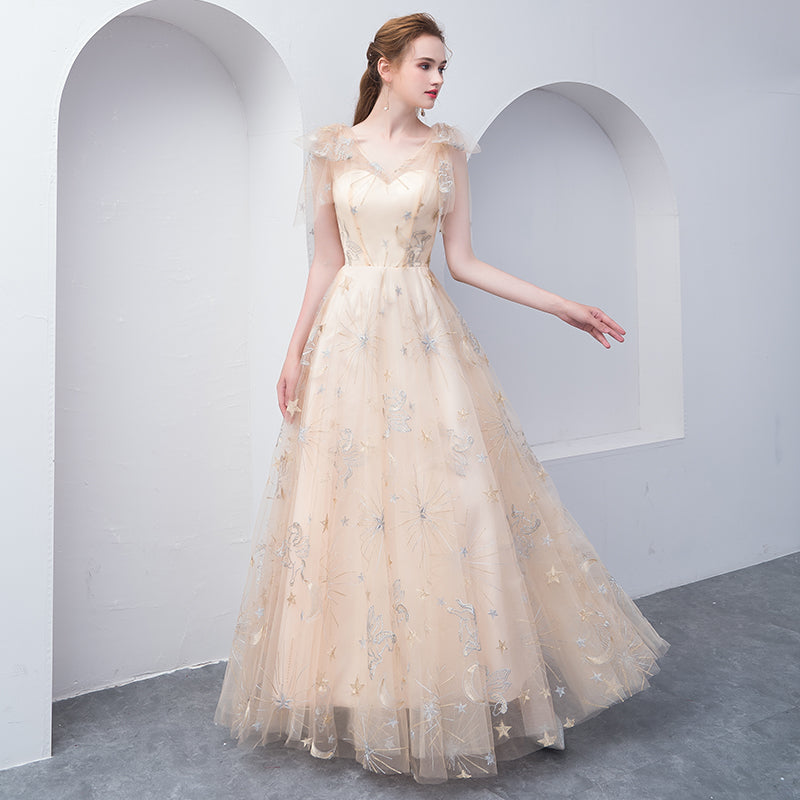 champagne tulle bridesmaid dress Tulle Bridesmaid Dresses Sequin Beaded Halter