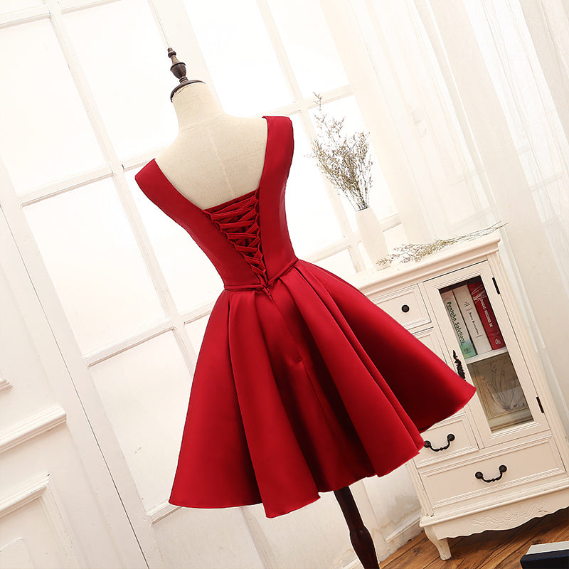 Adorable Red Satin Homecoming Dress , Short Party Dress