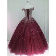 Charming Burgundy Sequins Long Quinceanera Dress, Prom Gown