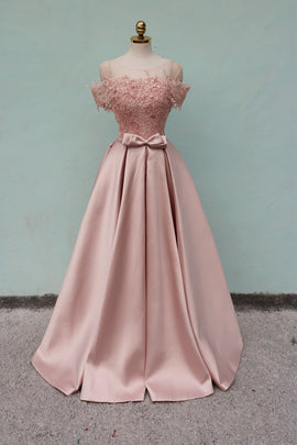 Pink Off Shoulder Satin Long with Lace Top Formal Dress, Elegant Party Dress New Style Prom