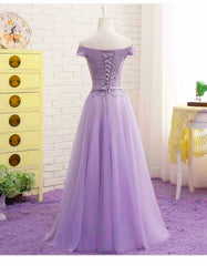 Light Purple Sweetheart Lace Applique Off Shoulder Prom Dress, A-line Long Party Dress
