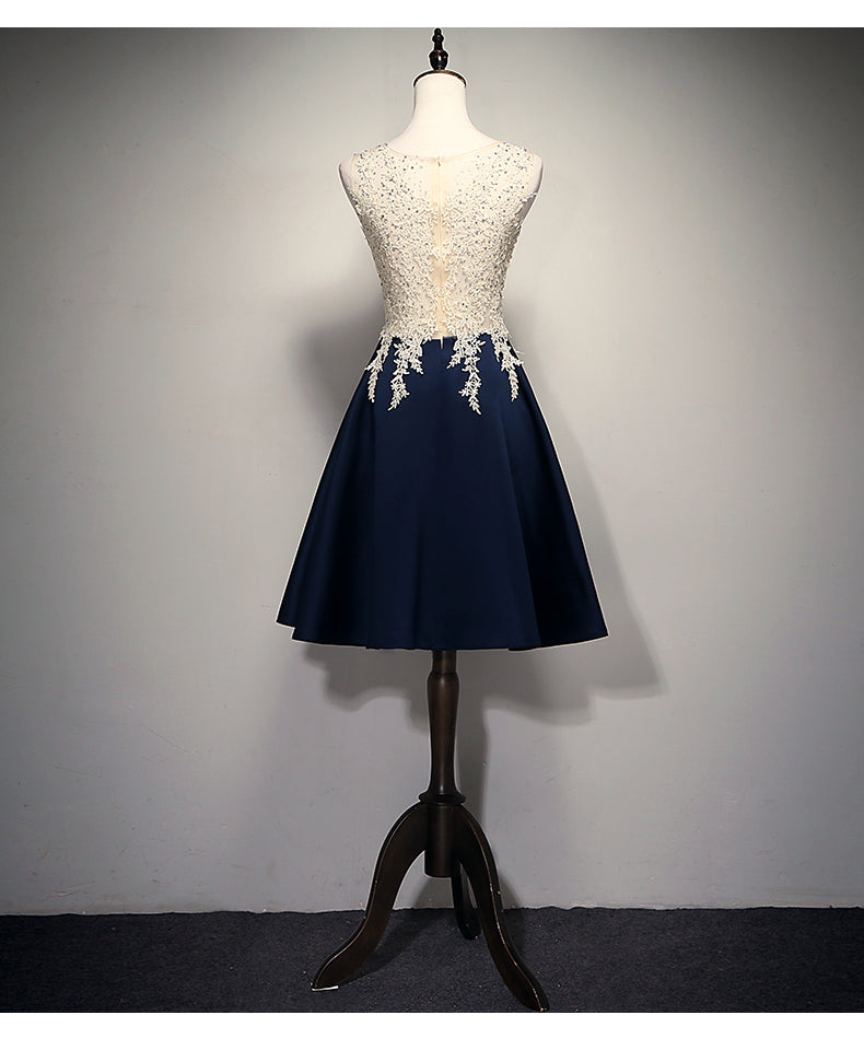 Cute Navy Blue Short Prom Dress , Homecoming Dress with Lace Applique Cutedressy Cute Navy Blue Short Prom Dress , Homecoming Dress with Lace Applique Cutedressy
