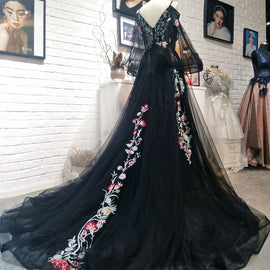 Black Long Sleeves Floor Length Formal Dress, Charming Party Dress