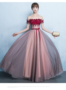 Pink Off Shoulder Floor Length Bridesmaid Dress, A-line Off Shoulder Prom Dress