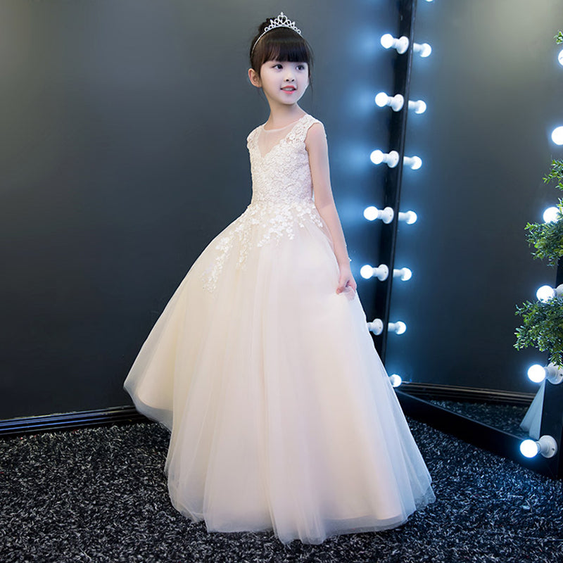 cute flower dress Lovely Ivory Tulle Long Flower Girl Dress with Lace, Cute Flower Girl – Cutedressy