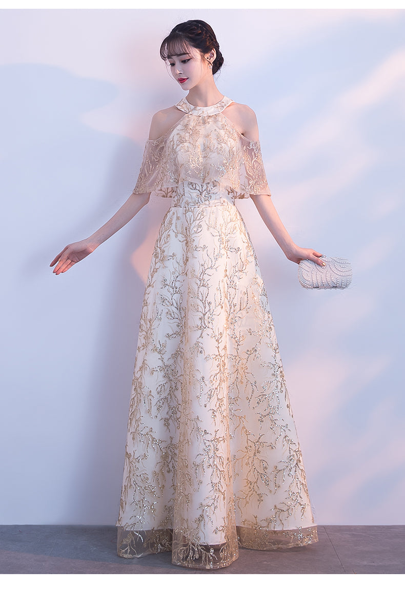 champagne halter prom dress Classy Champagne Halter Sweetheart Sleeveless Prom Dresses Mermaid With Gem