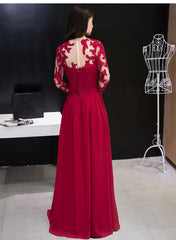 Elegant Long Wine Red Applique A-line Senior Prom Dress, Charming Formal Gown
