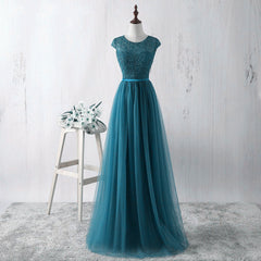 Simple Teal Blue Lace and Tulle Bridesmaid Dresss, Long Prom Dress, Party Dress