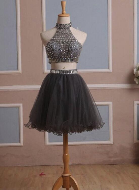 Gorgeous Two Piece Homecoming Dresses, Grey Party Dress, Homecoming Dress