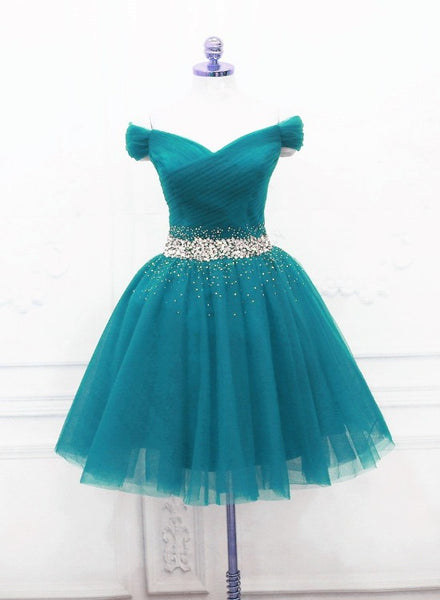 Cute Teal Blue Off Shoulder Sweetheart Prom Dress, Short Party Dress H – Cutedressy