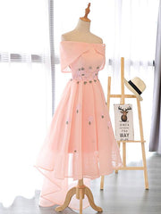Lovely High Low Tulle Party Gown with Flowers, Cute Prom Dresses