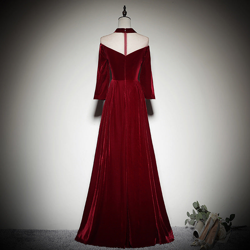Burgundy Long Sleeves Round Neckline Party Dress, A-line Floor Length Cutedressy Burgundy Long Sleeves Round Neckline Party Dress, A-line Floor Length Cutedressy