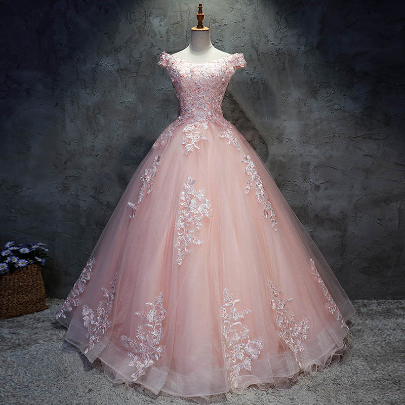 pink quinceanera dresses with sleeves Pink Satin Ball Gown Puffed Sleeve Quinceanera Dresses 20671 Custom Colors / 18W