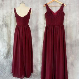 Wine Red Simple Bridesmaid Dresses, Simple Burgundy Chiffon Party Dresses, Formal Gowns