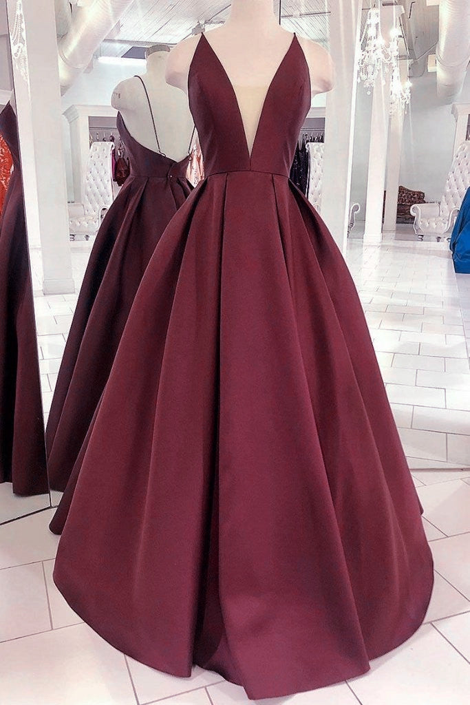Burgundy V Neck Backles Satin Long Prom Dress, Backless Dark Red Forma Cutedressy Burgundy V Neck Backles Satin Long Prom Dress, Backless Dark Red Forma Cutedressy