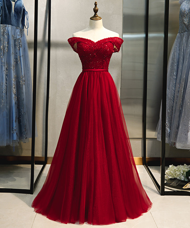 Wine Red Off Shoulder A-line Beaded Sweetheart Prom Dress, Dark Red Ev – Cutedressy Wine Red Off Shoulder A-line Beaded Sweetheart Prom Dress, Dark Red Ev – Cutedressy