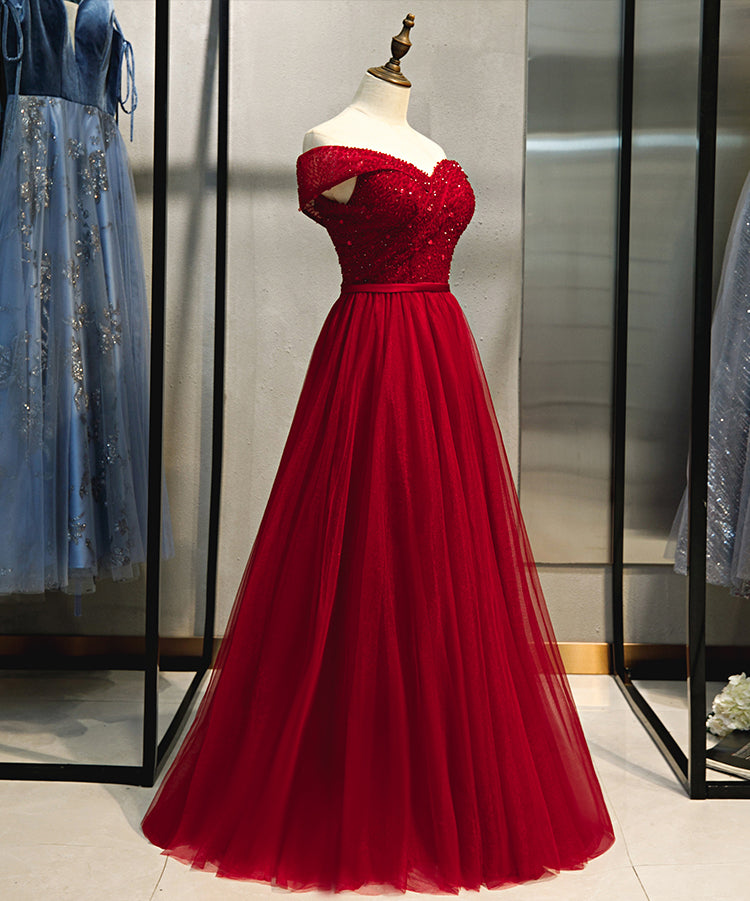 white christmas dresses Red Satin A-line Off Shoulder Prom Dresses With Slit SP903 white christmas dresses Red Satin A-line Off Shoulder Prom Dresses With Slit SP903