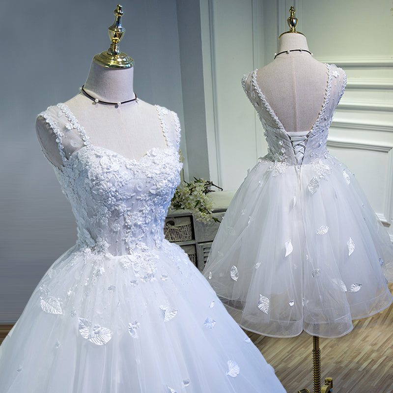 Lovely Sweetheart White Tulle with Purple Lace, Cute Party Dress