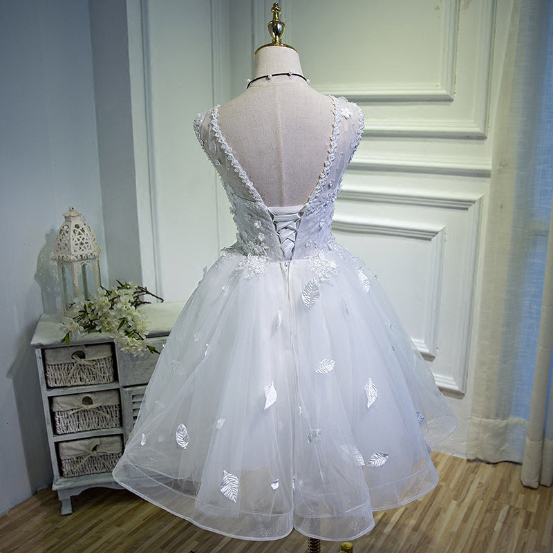 white short princess dress short white dresses for wedding Square Neck White Satin Short Wedding Dress with Bow Back and Veil, Diamond White / 2
