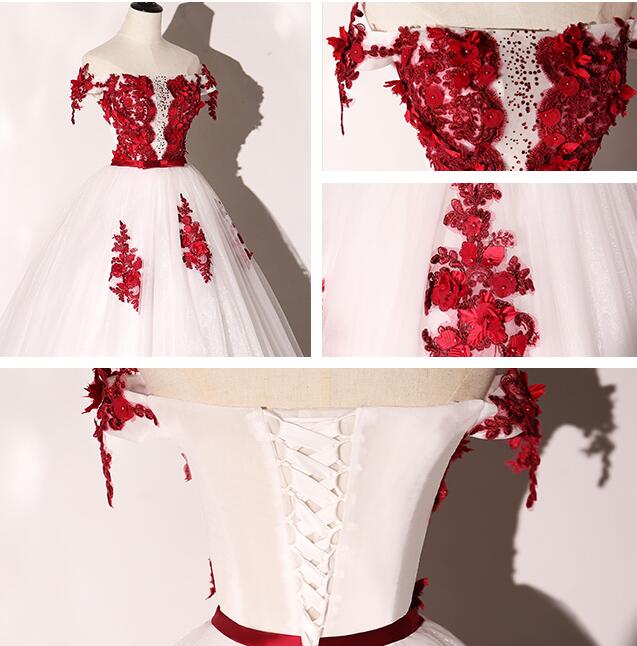 White Tulle Scoop Long Formal Dress with Red Lace, Lovely Red Formal D – Cutedressy White Tulle Scoop Long Formal Dress with Red Lace, Lovely Red Formal D – Cutedressy
