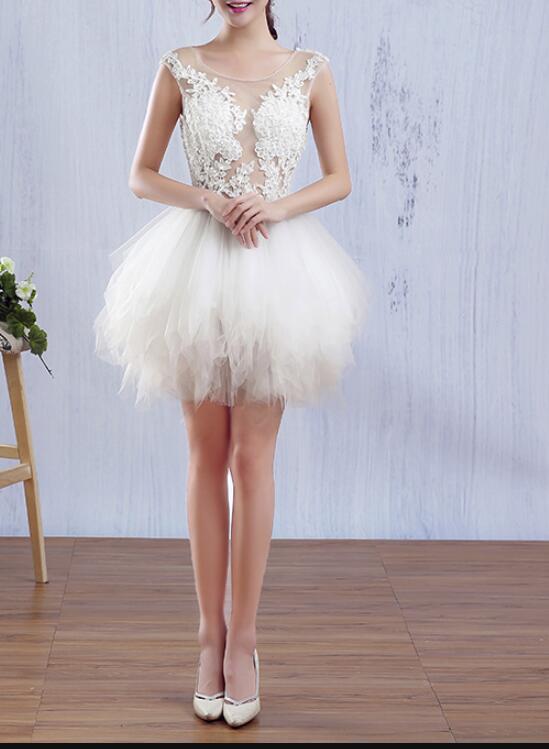 Charming White Mini Tulle and Lace Homecoming Dresses, White Formal Dresses, Lovely Party Dresses