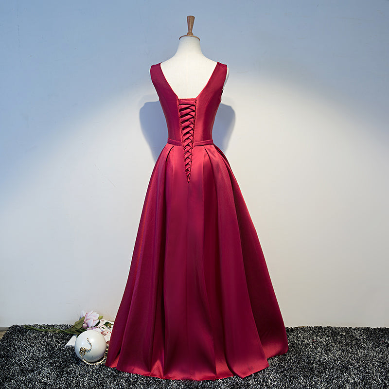 Wine Red Satin Floor Length Lace-up Long Prom Dresses, Dark Red Party Cutedressy Wine Red Satin Floor Length Lace-up Long Prom Dresses, Dark Red Party Cutedressy