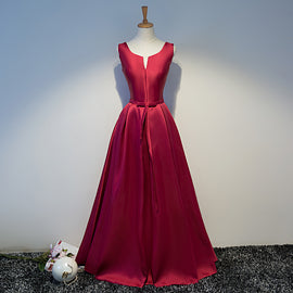 Wine Red Satin Floor Length Lace-up Long Prom Dresses 2022, Dark Red Party Dresses