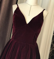 Wine Red Velvet Short V Back Homecoming Dress Party Dress, Dark Red Short Prom Dress