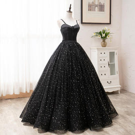 Beautiful Black Prom Dresses, Princess Spaghetti Straps Sleeveless Backless Party Dress