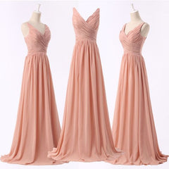 Light Pink Bridesmaid Dresses, Pearl Pink V-neckline Party Dresses, Formal Gowns