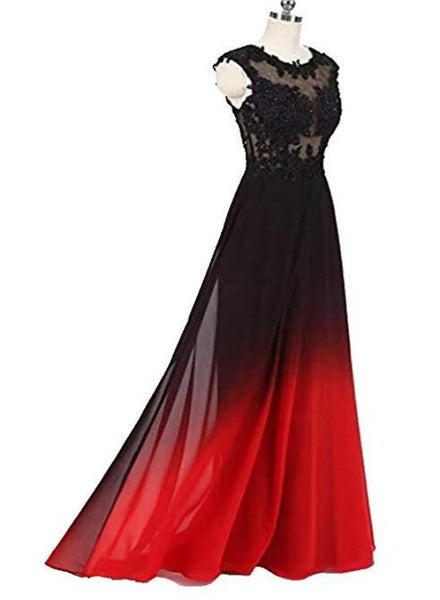 Charming Dark Red and Black Chiffon Long Party Dress, A-line Prom Dres