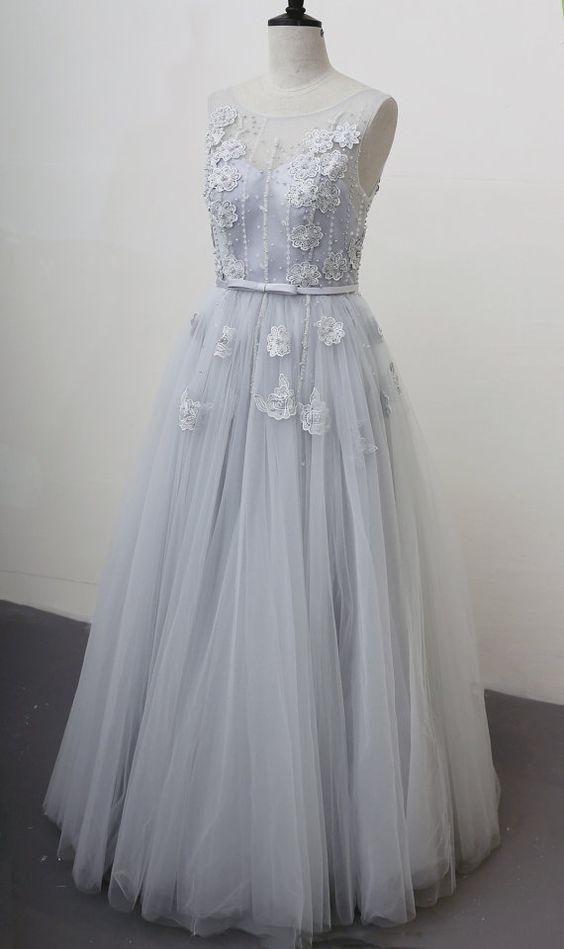 Sliver Grey Tulle Short Beaded Homecoming Dress, Lovely Flowers Lace Short Prom Dress