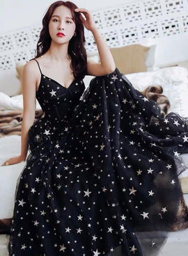 Sexy Black Sweetheart Tulle Long Party Dress, Chic Black Evening Dress Prom Dress