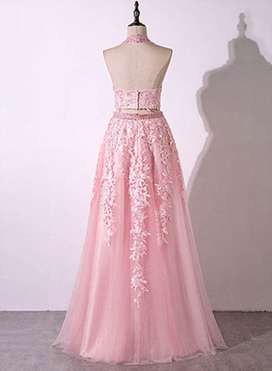 Pink Fashionable Two Piece Party Dress, Pink Formal Gowns, Prom Dress