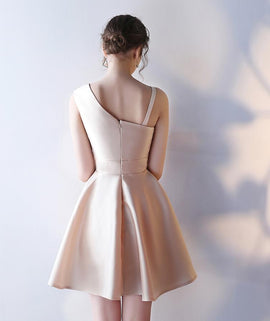 Cute Satin One Shoulder Knee Length Party Dress, A-line Homecoming Dress