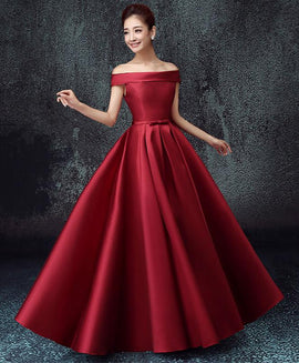 Simple Satin A-line Off Shoulder Floor Length Party Dress, Satin Prom Dress Evening Dress