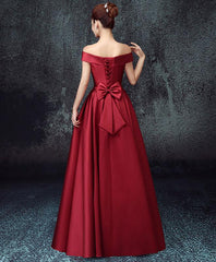 Simple Satin A-line Off Shoulder Floor Length Party Dress, Satin Prom Dress Evening Dress