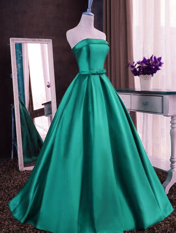 Charming Green Satin Sweet 16 Dress, Long Party Gown – Cutedressy