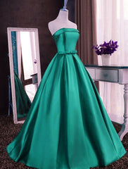 Charming Green Satin Sweet 16 Dress, Long Party Gown