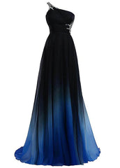Beautiful One Shoulder Gradient Beaded Long Party Gown, Handmade Formal Dress