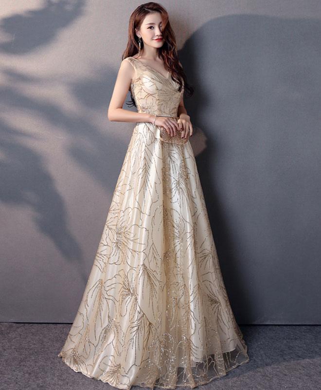 Beautiful Long Prom Dress 2018, Cute Party Dress, Light Champagne Formal Dresses