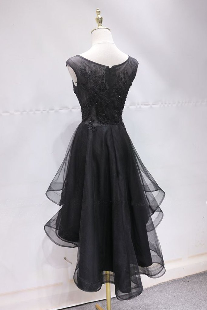 Black round neck tulle short dress, black homecoming dress c3298