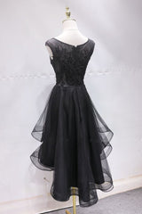 Charming Black Tulle Homecoming Dress, Prom Dress With Applique